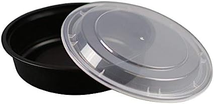Black Plastic Round Container 42oz w/lid (25/sleeve)