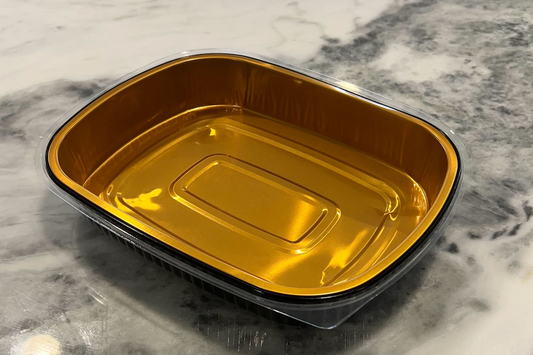 Large Black/Gold Foil Pan w/ Dome Lid (25/sleeve)